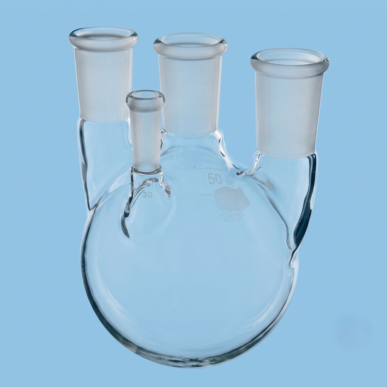 Round Bottom Flask 3 Neck and 1 Thermometer Neck Borosilicate 3.3 Glass